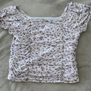 Art Class Floral Ruched Blouse - White and Purple